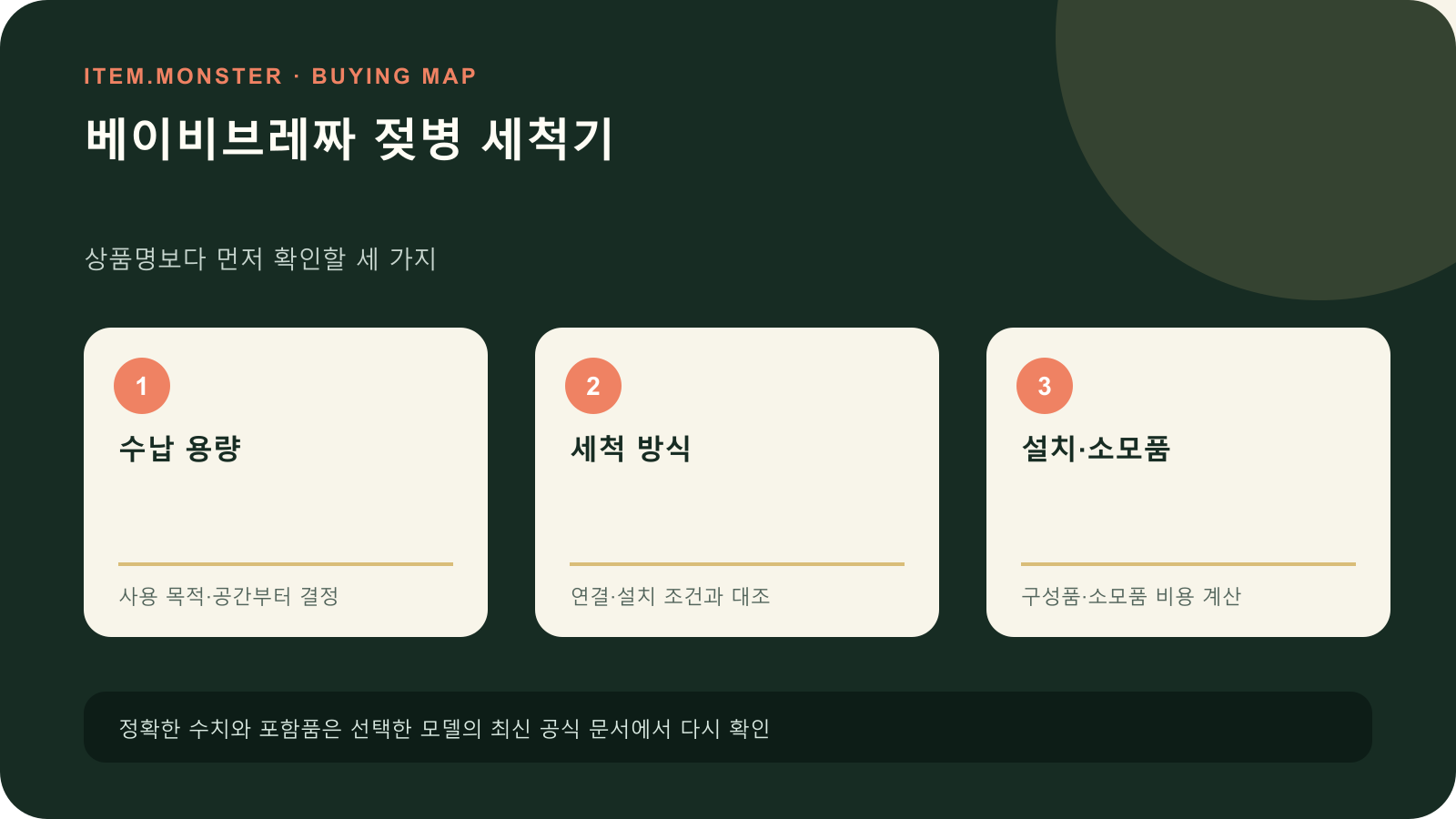 베이비브레짜 젖병 세척기 구매 전 세 가지 핵심 확인 순서 도식