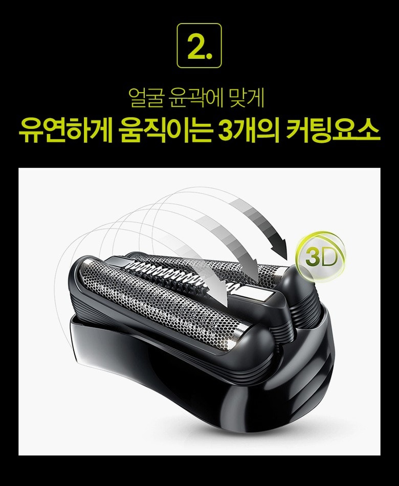 브라운 300s Black의 3개 커팅 요소가 움직이는 방향을 보여 주는 이미지
