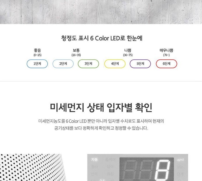쿠쿠 W8300 상단 청정도 표시등과 터치 컨트롤 안내