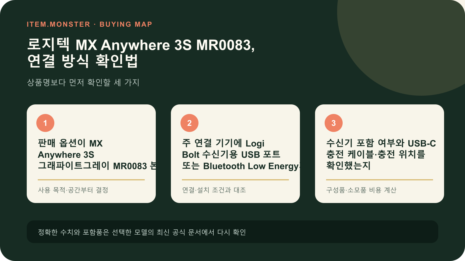 로지텍 MX Anywhere 3S MR0083, 연결 방식 확인법 구매 전 세 가지 핵심 확인 순서 도식